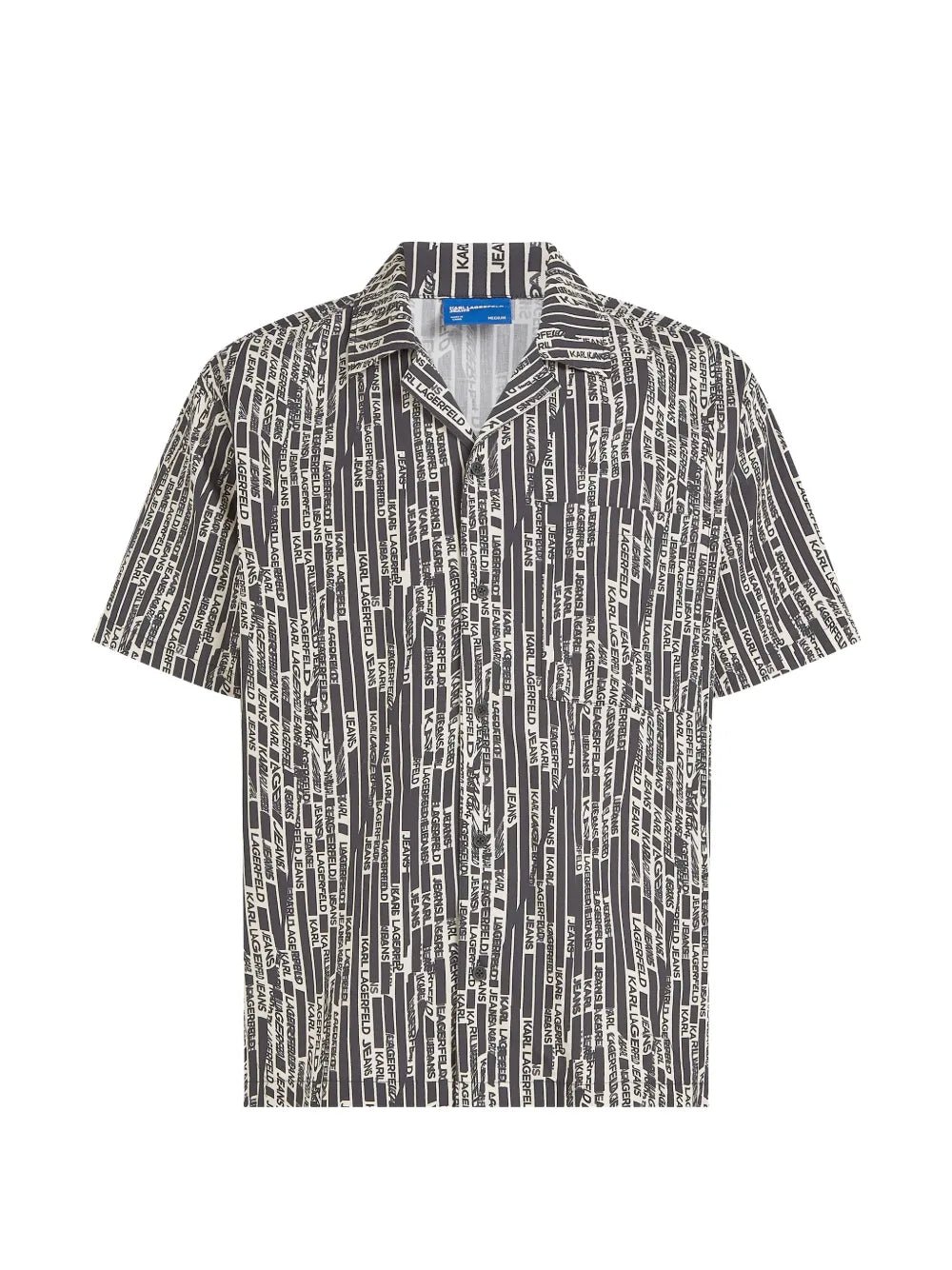 Boxy Fit Short-Sleeve Shirt with Vertical Text Pattern