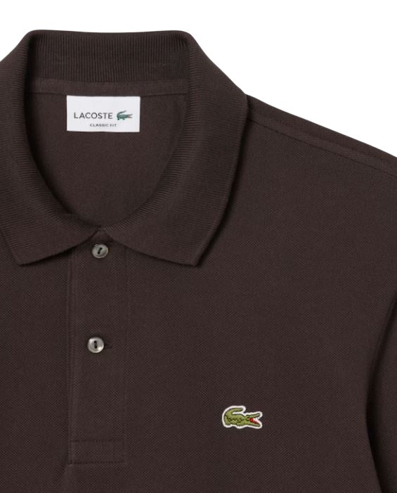 Brown Long Sleeves Polo with Mother-of-Pearl Button Placket