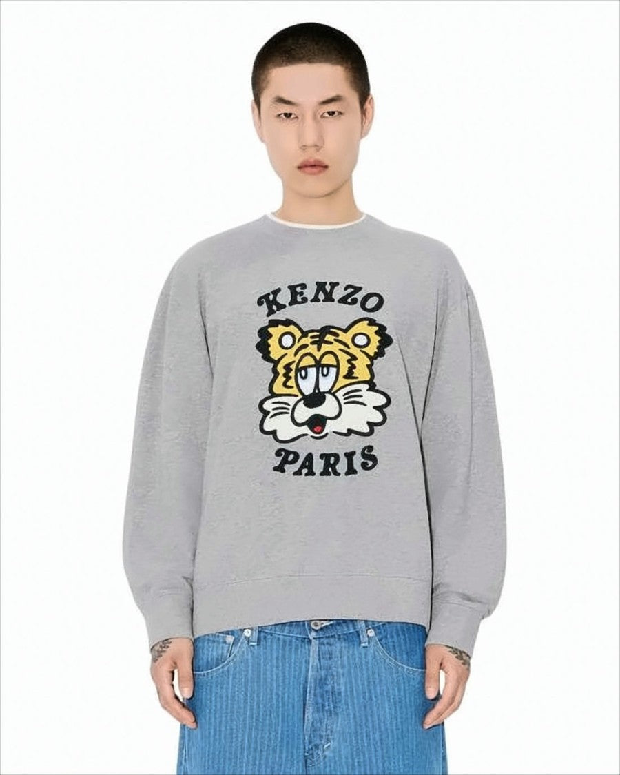 Heather Grey Long-Sleeve Sweatshirt with Tiger Graphic