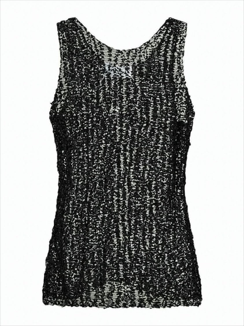 Textured Sleeveless Top With Floral Lace Detail
