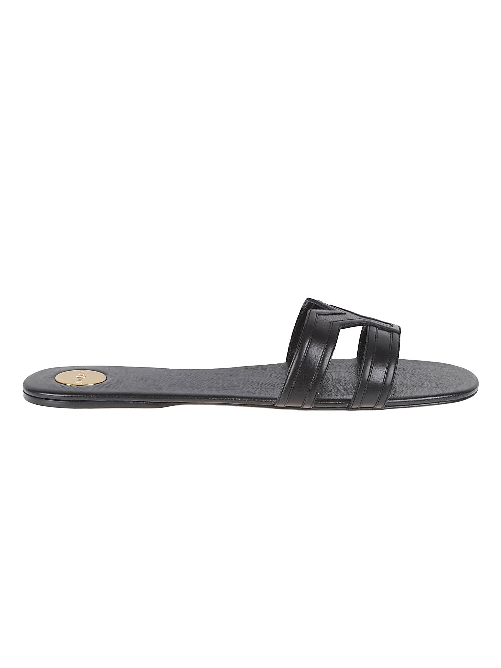 Rounded Toe Sandals with Double Thick Strap and Leather Sole
