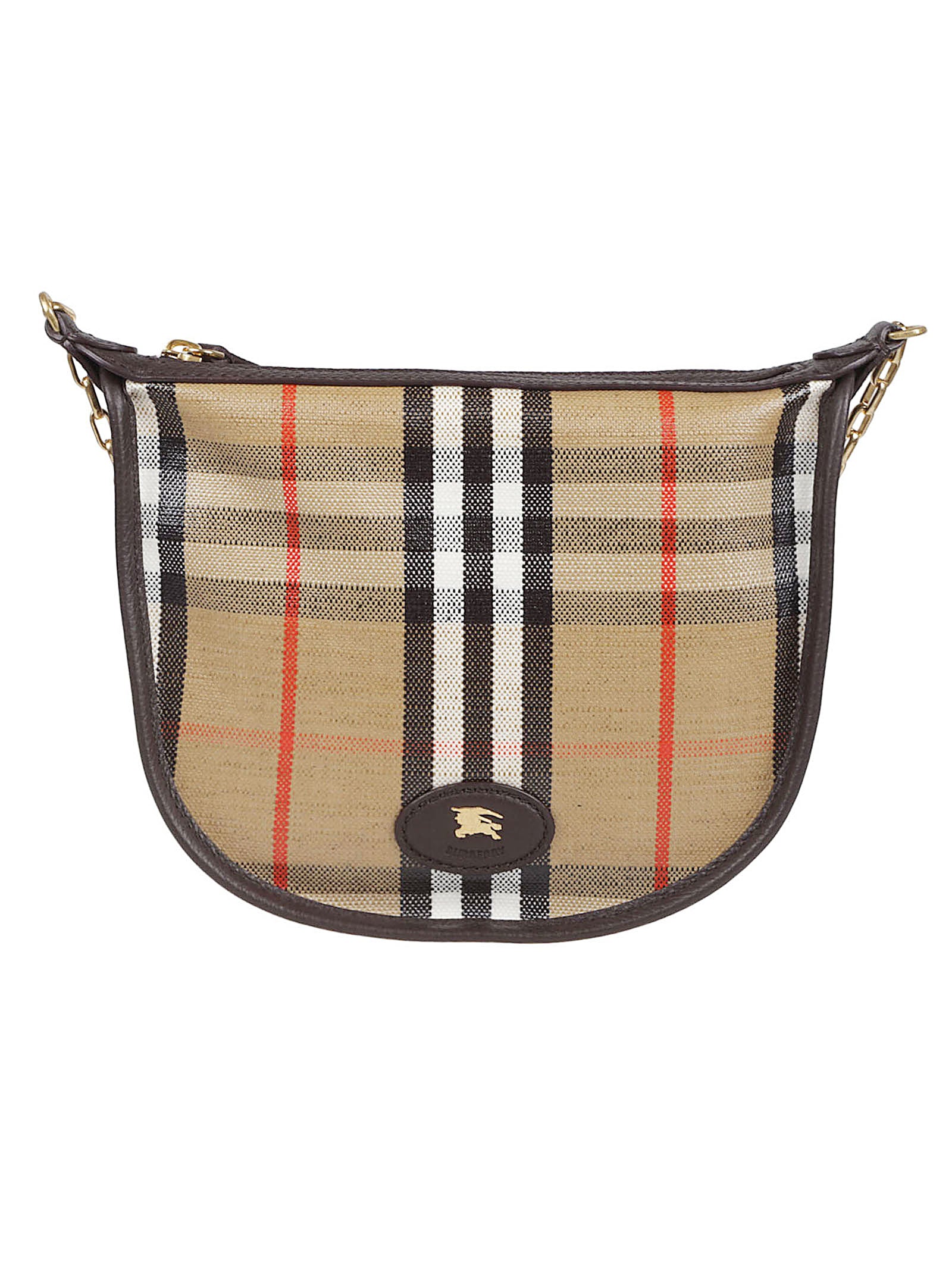 Crescent-Shaped Checkered Bag with Gold-Tone Chain Strap