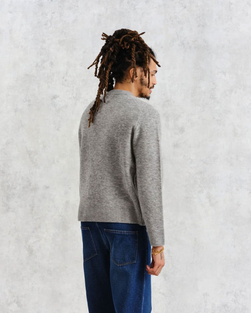 Soft Grey Marl Midweight Knit Crewneck Sweater