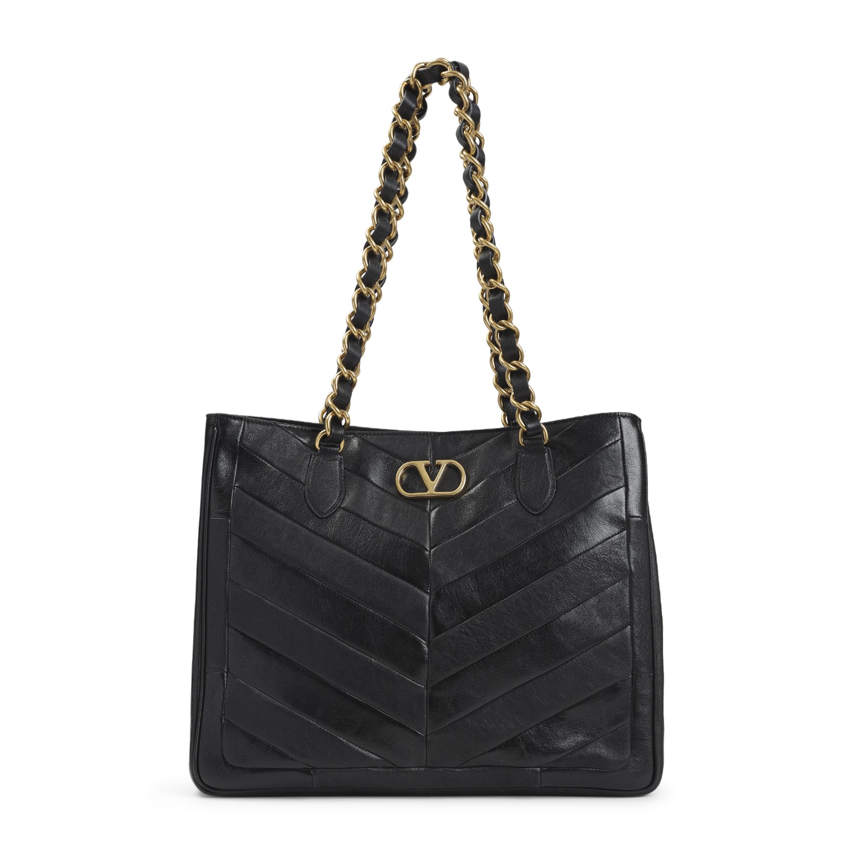 Chevron-Quilted Shopper Bag with Chain Straps
