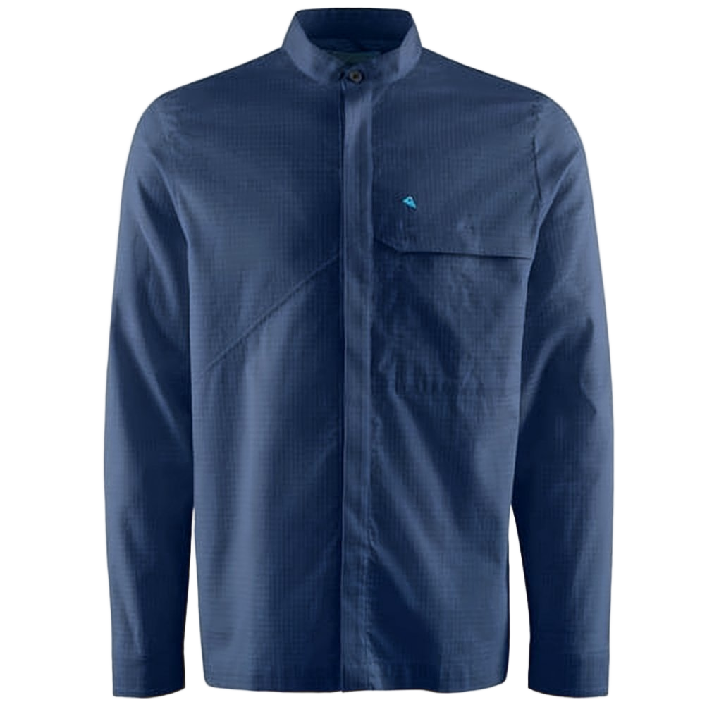 Structured Blue Long-Sleeve Shirt with Mandarin Collar