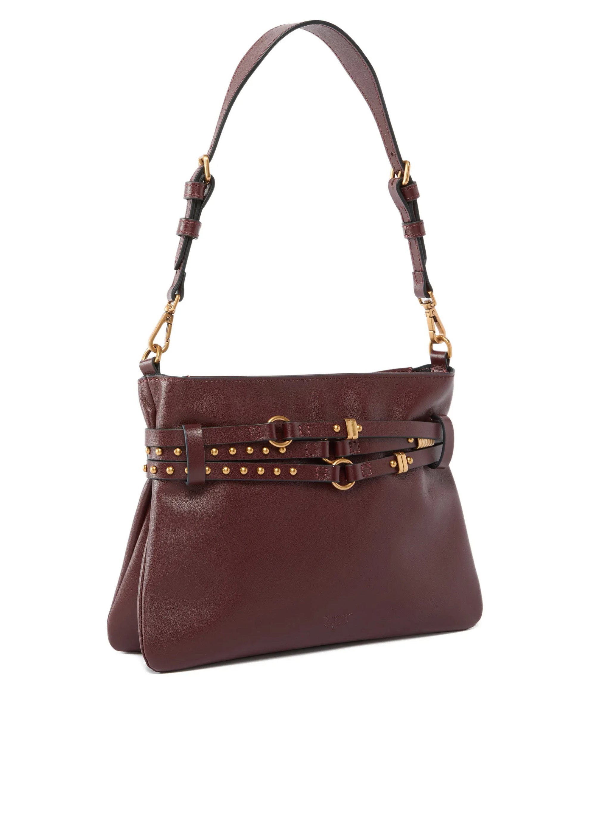 Burgundy Mini Structured Studded Shoulder Bag