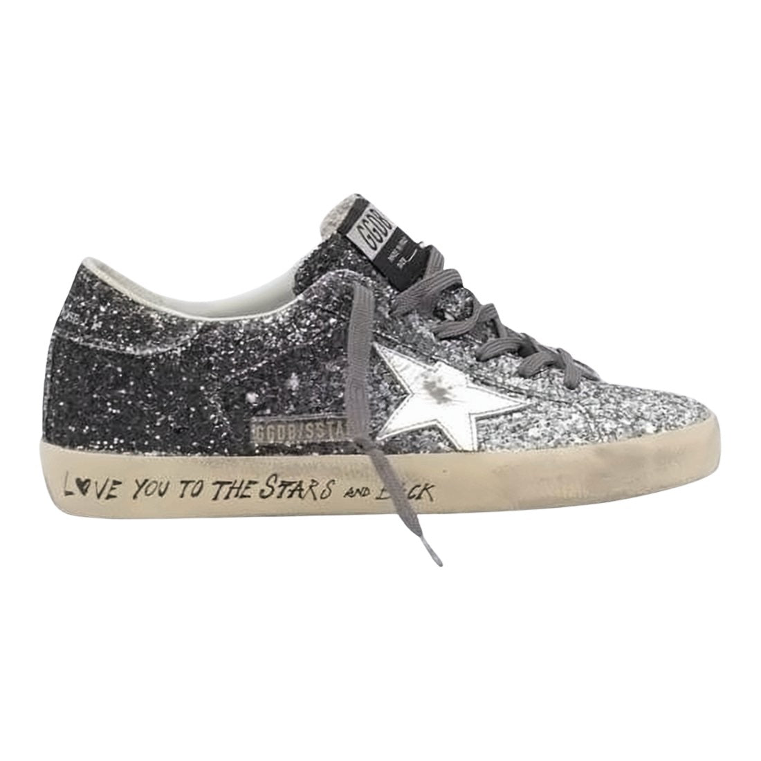 Glittery Silver and Black Distressed Sneakers