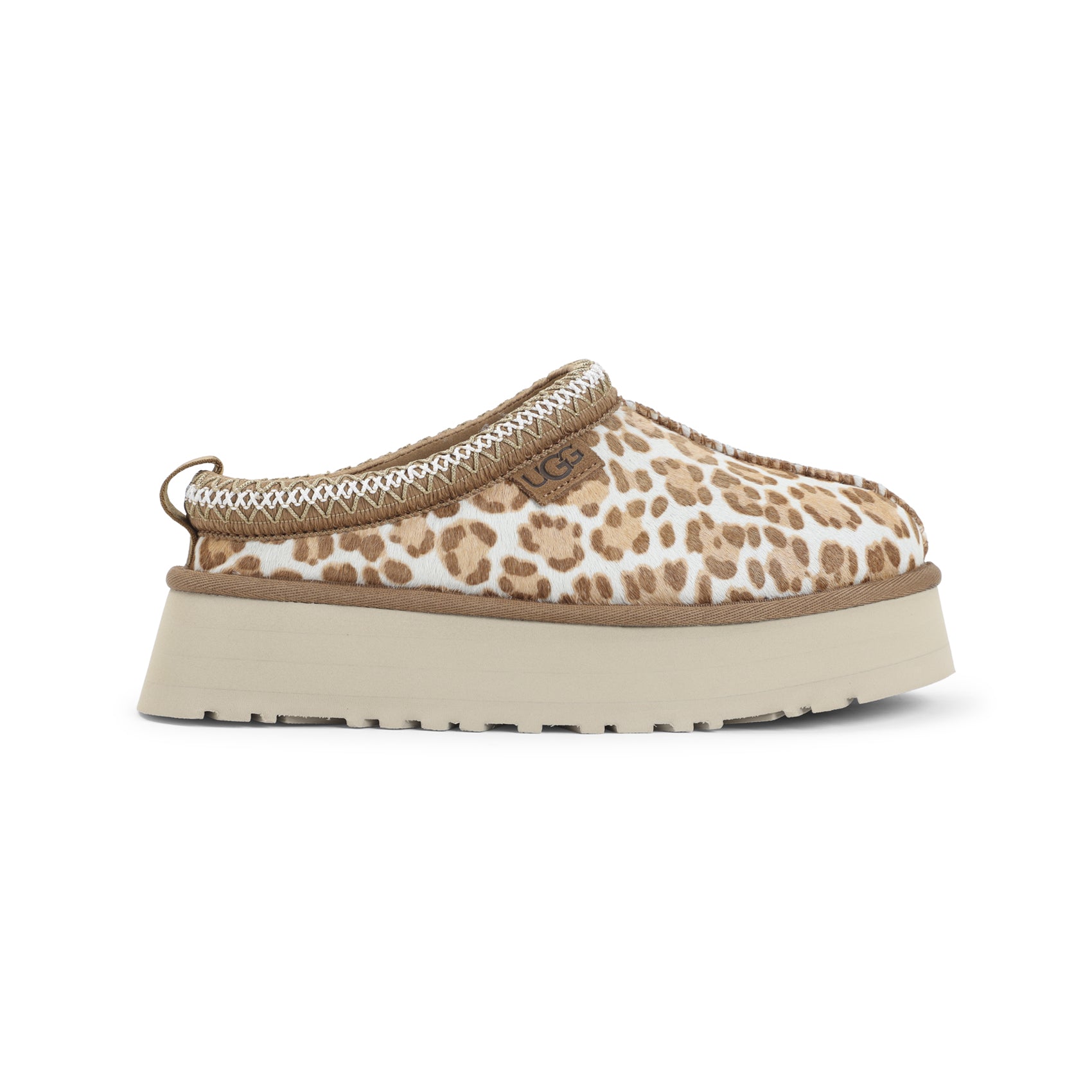 Plush Leopard Print Slippers with Cream Platform Sole