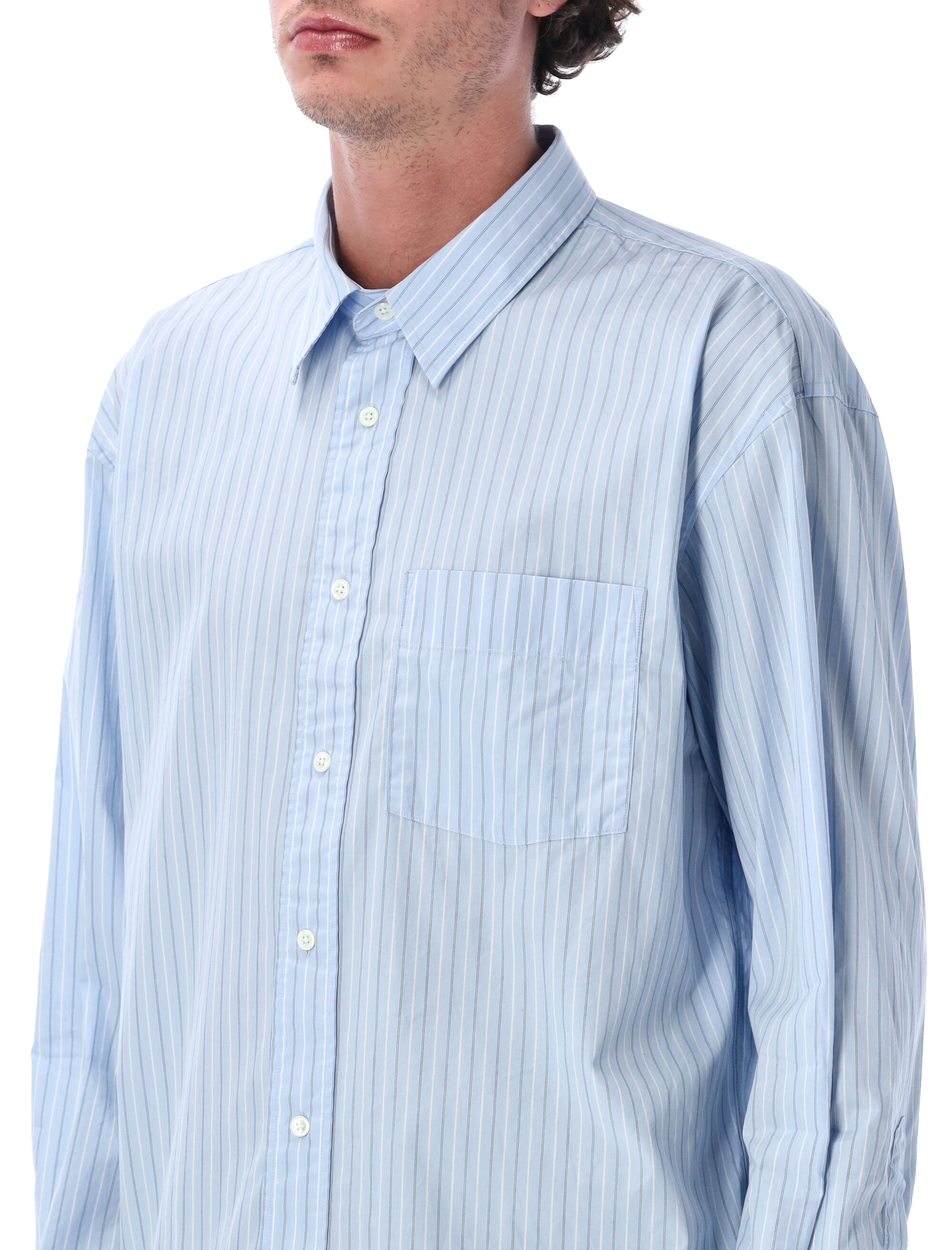 New Base Light Blue Cotton Stripe Shirt