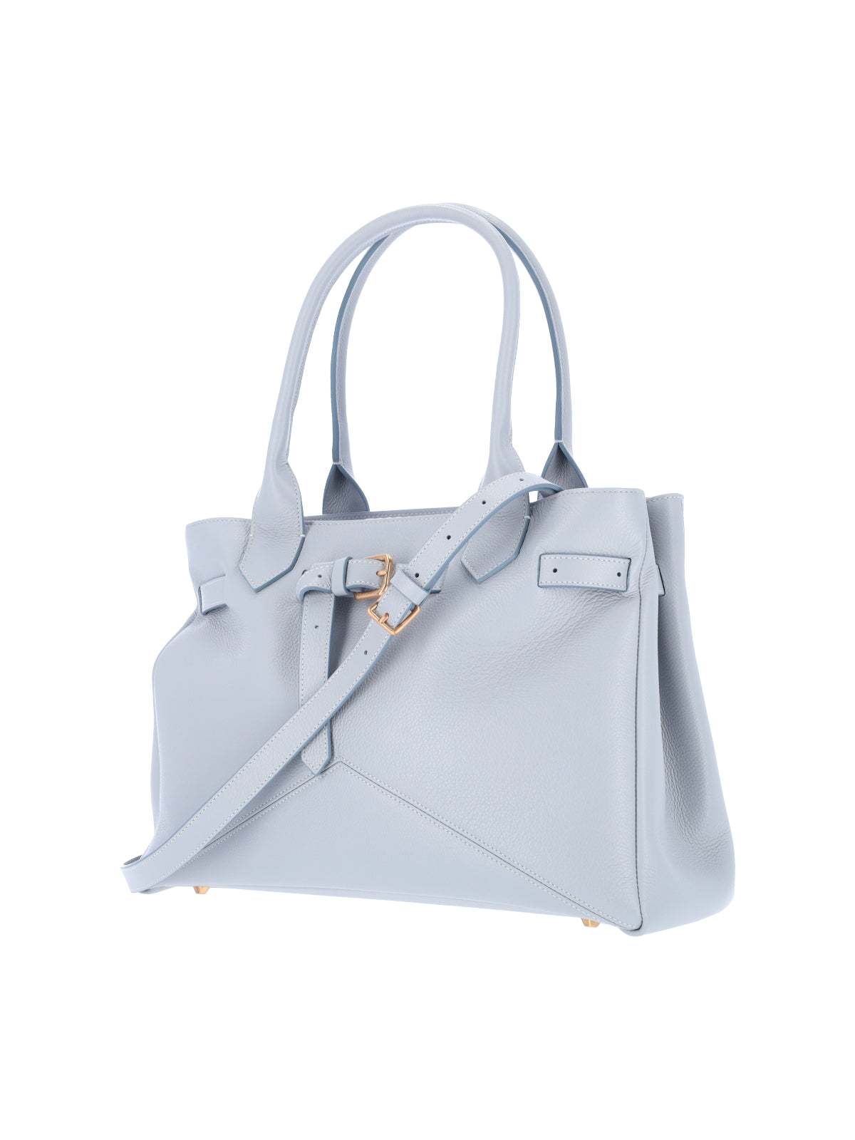 Structured Light Blue Calf Leather Tote With Adjustable Buckle