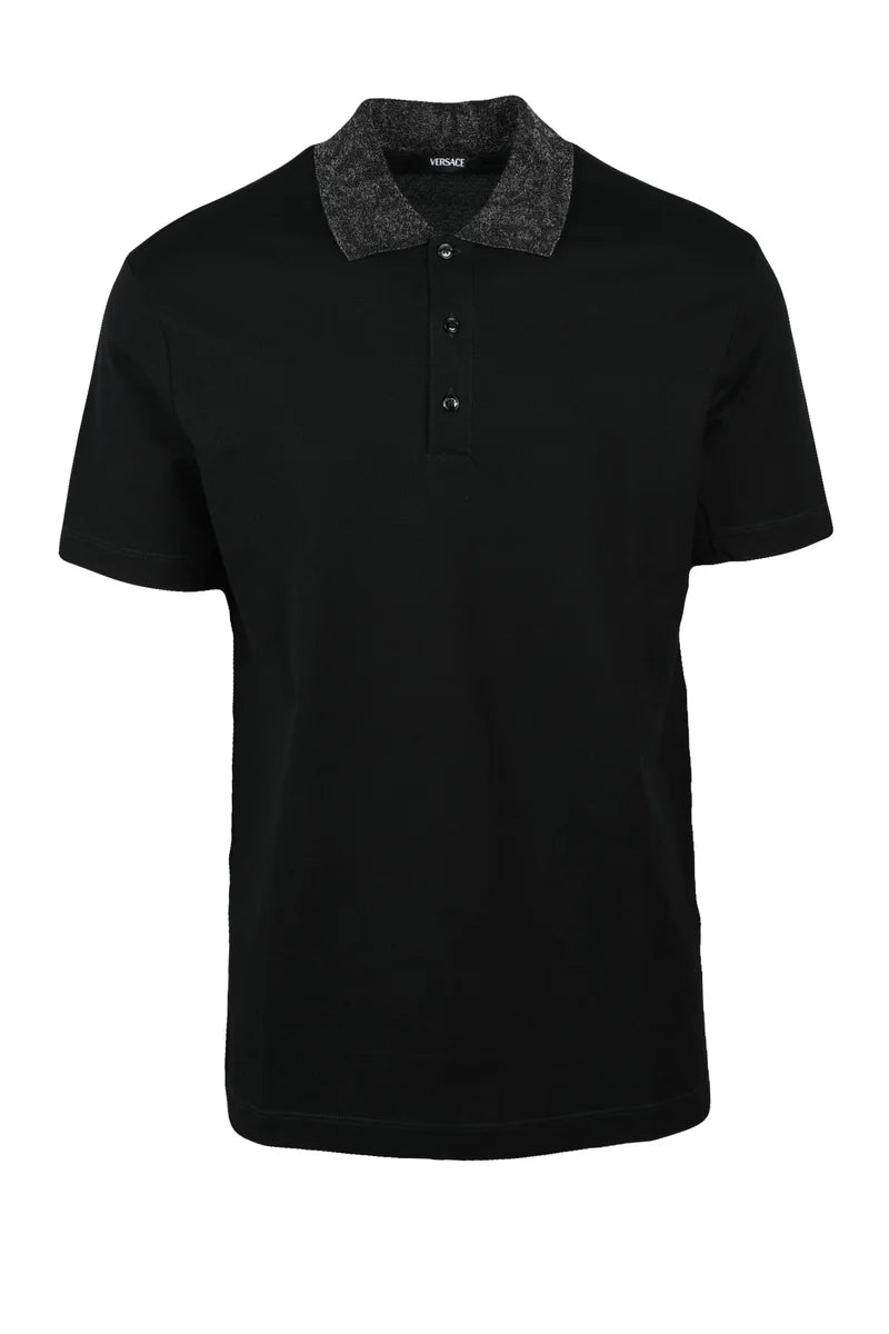 Polished Cotton Polo with Textured Collar