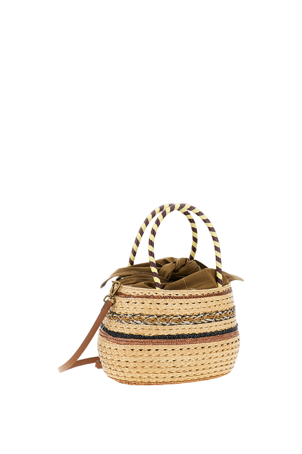 Woven Straw Bag with Horizontal Stripes