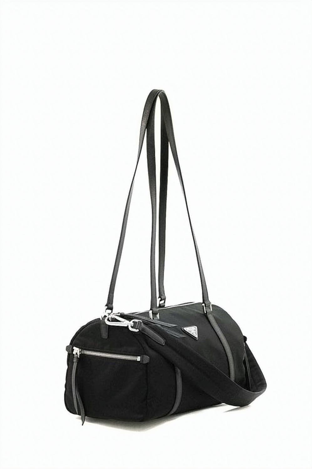 Cylindrical Black Shoulder Bag With Triangular Logo