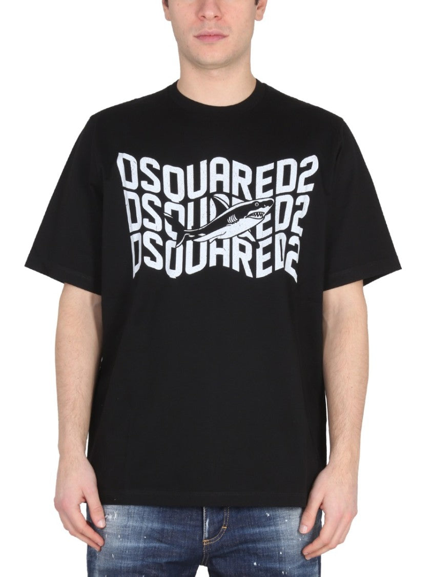 Shark Motif Logo Print T-Shirt