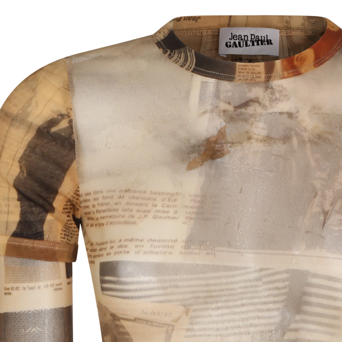 Fitted Newspaper Print Long-Sleeved Top