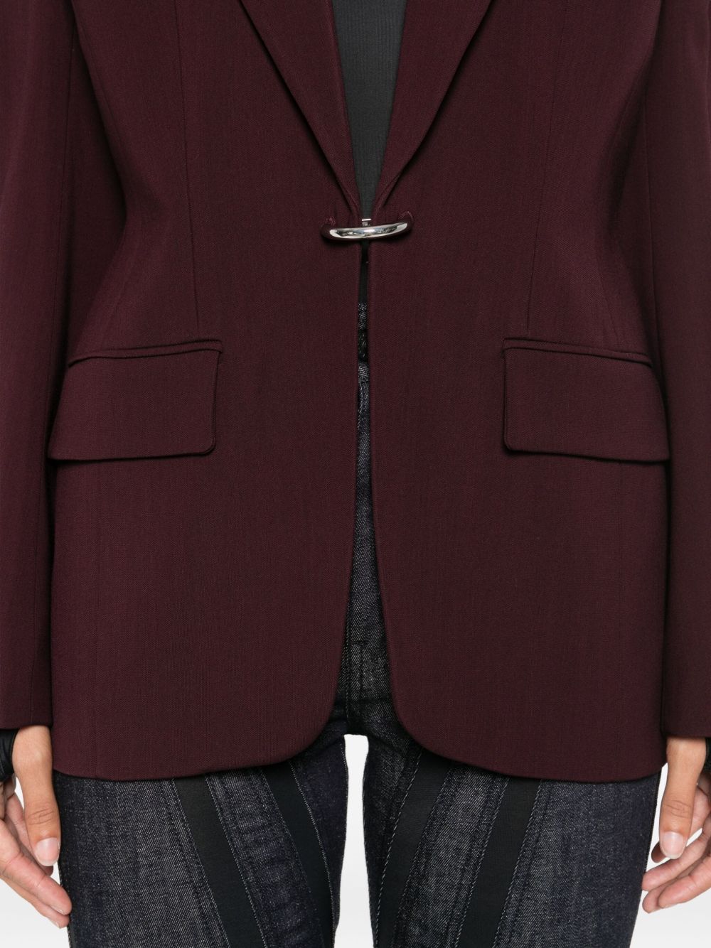 Burgundy Tailored Blazer with Metallic Button Closure