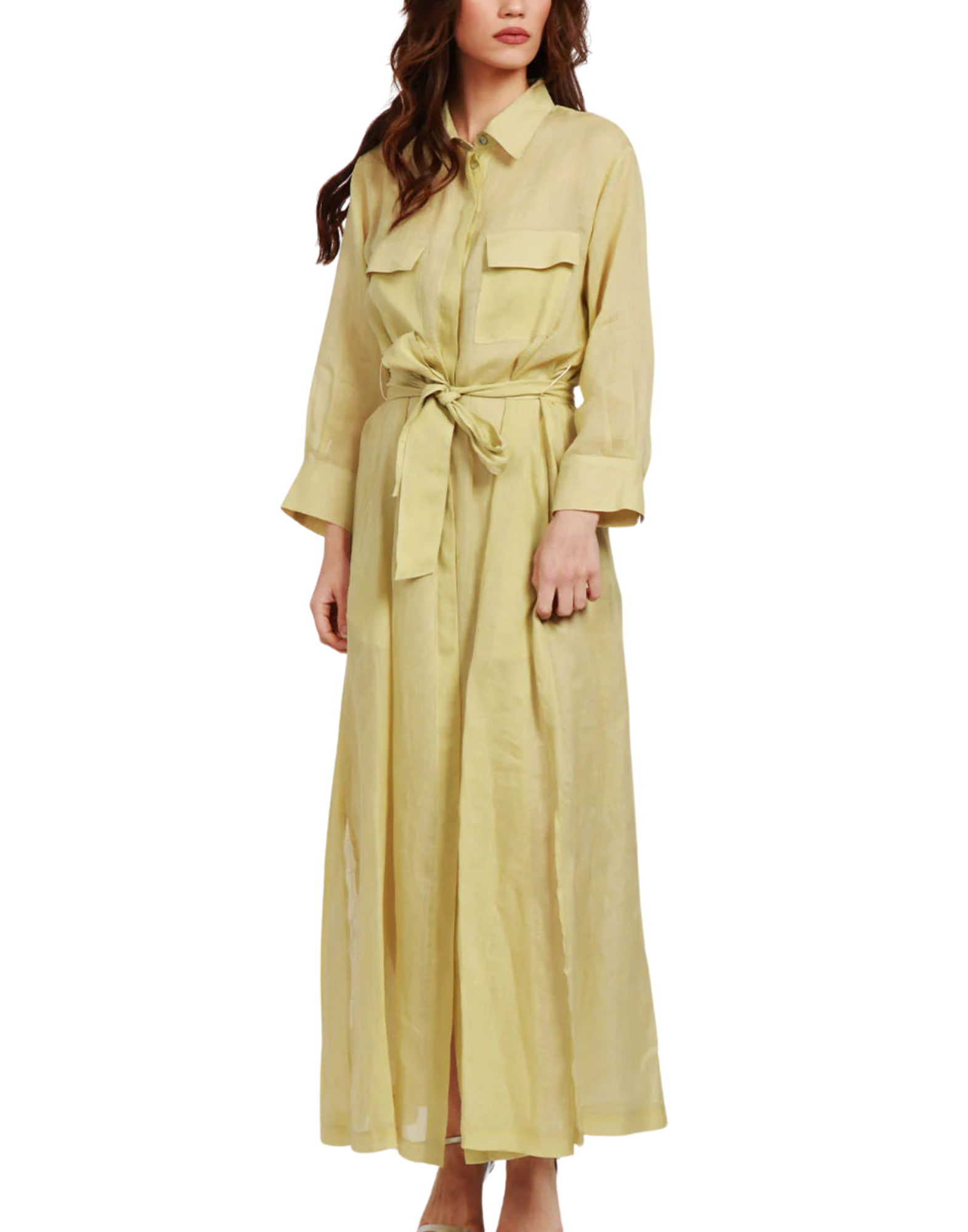 Green Cupro Shirt Dress With Belt