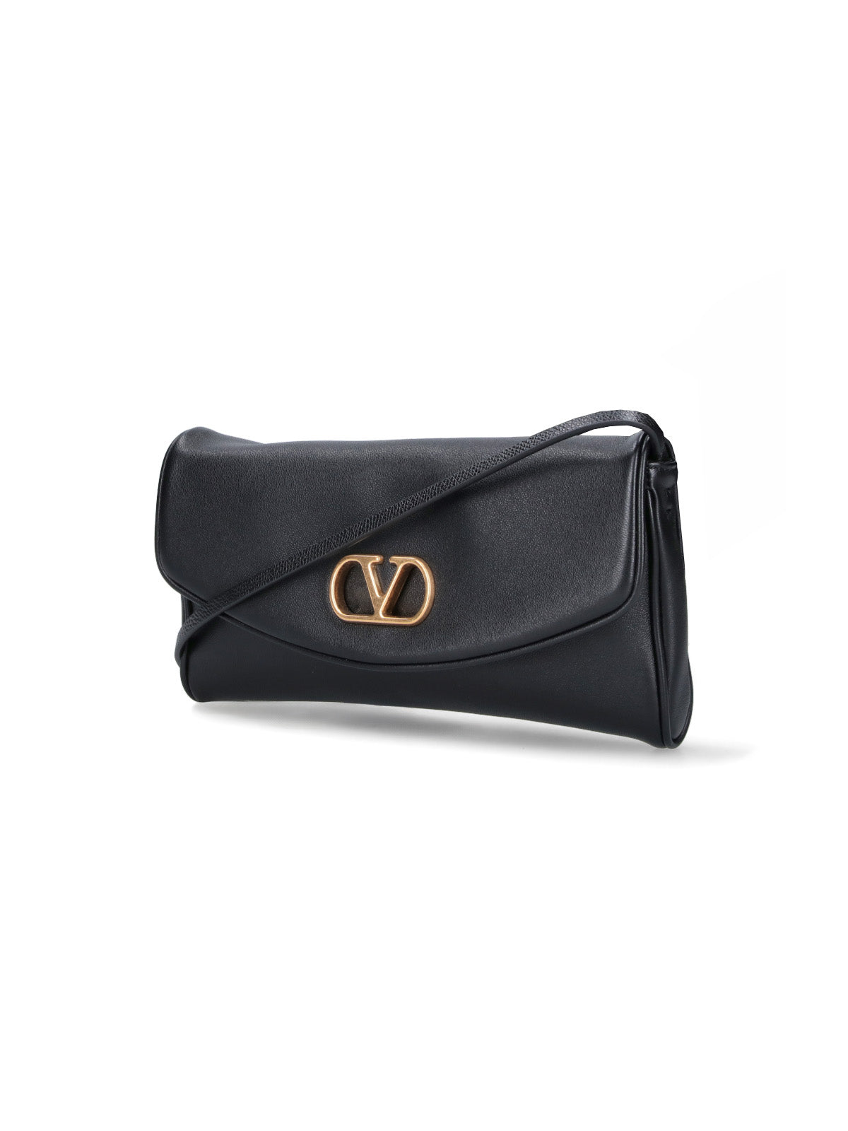 Black Structured Gold Emblem Leather Bag
