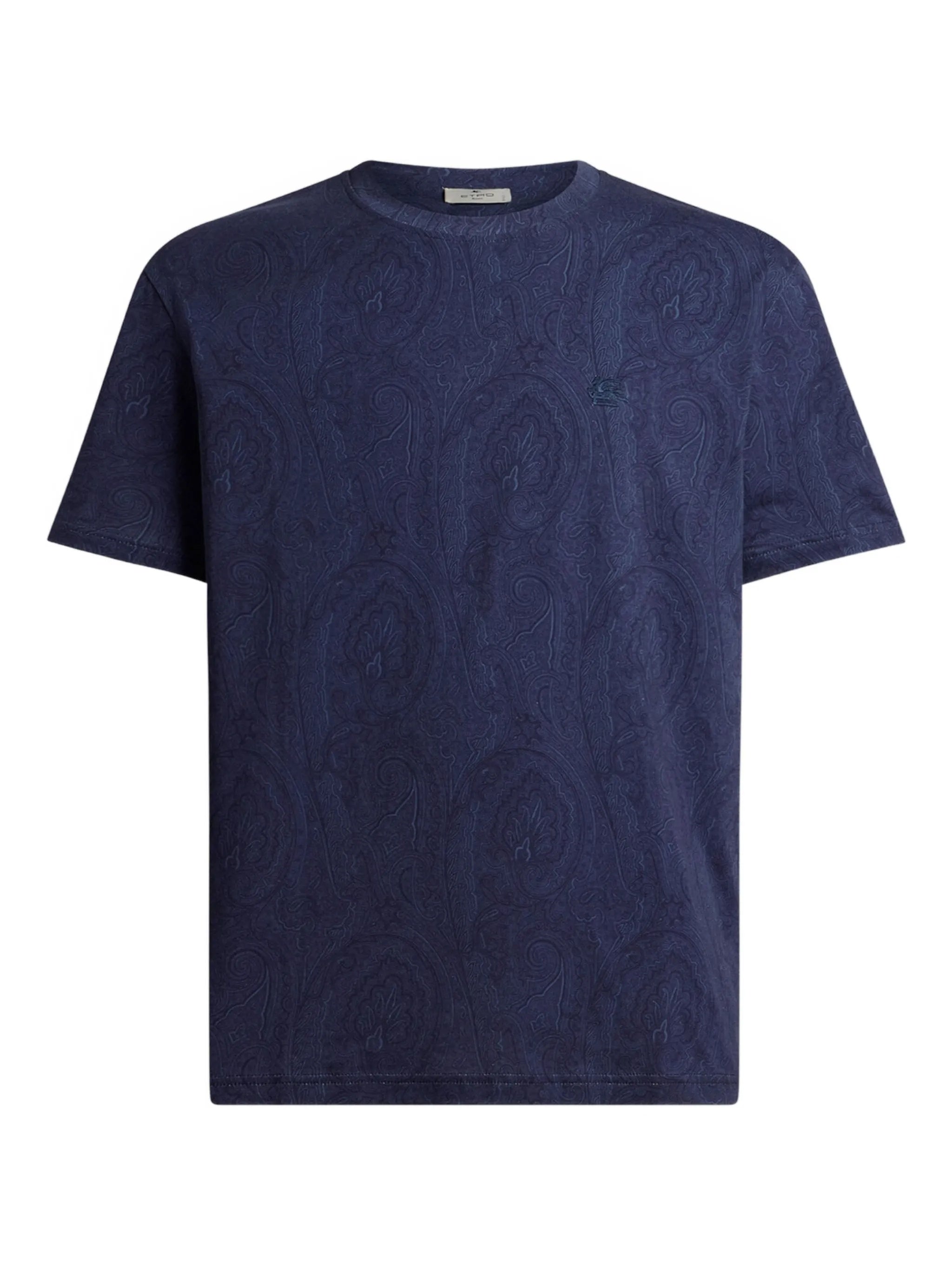 Navy Roma Short-Sleeved Paisley Pattern T-Shirt