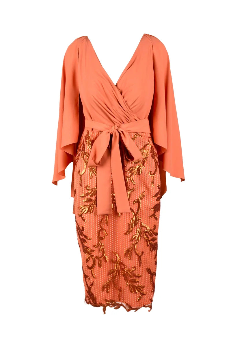 Wrap-Style Midi Sheath Dress
