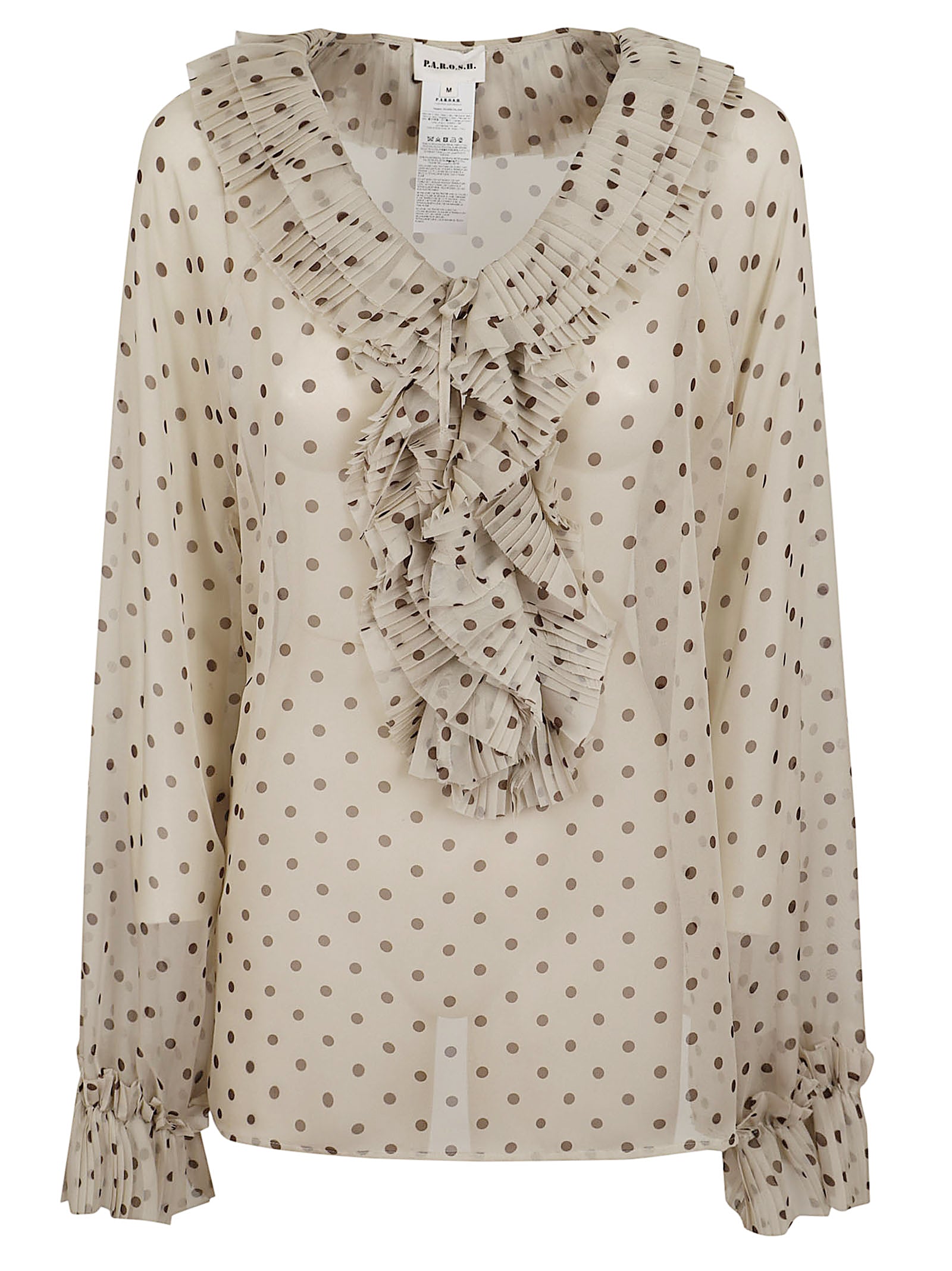 Sheer Blouse with Ruffled V-Neckline
