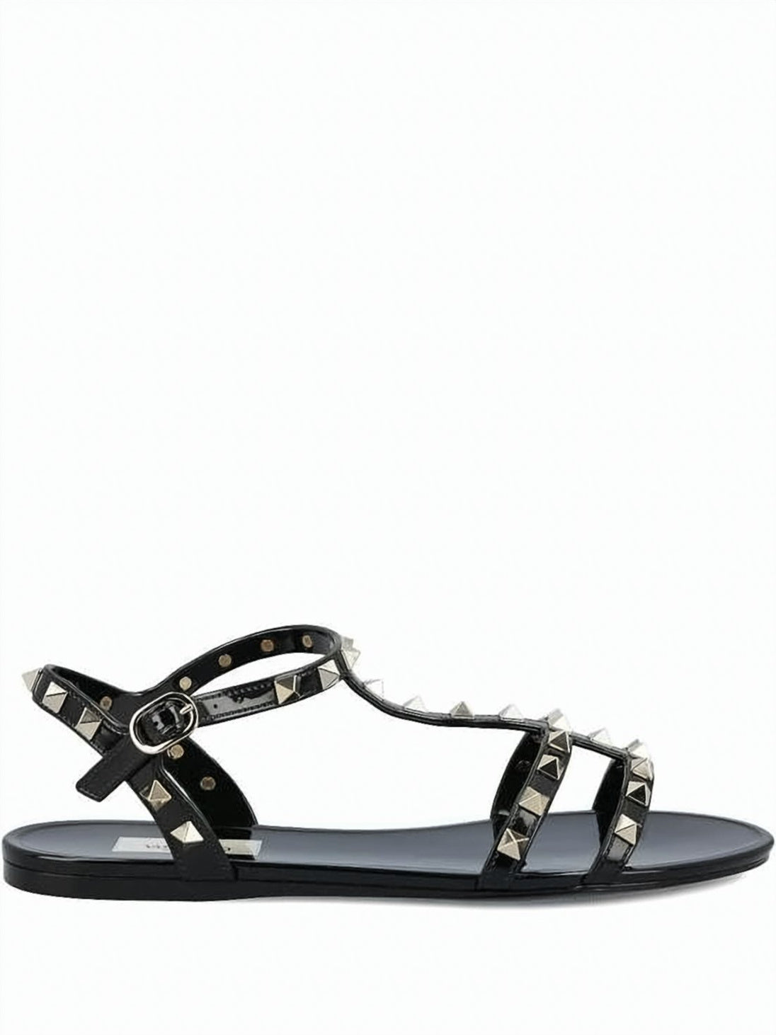 Pyramid Studded Black Rubber Flat Sandals