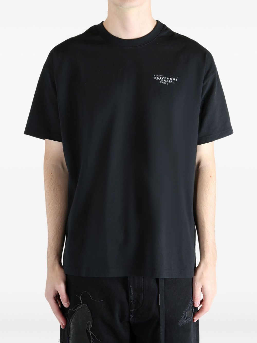 Short-Sleeve Black T-Shirt in Silk-Nylon Blend