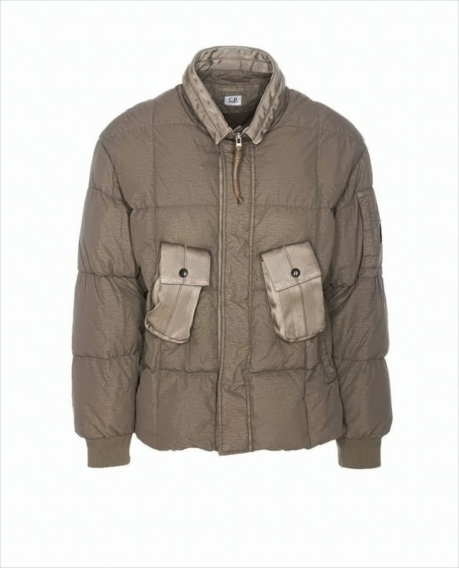 Quilted Padded Jacket With Stand Collar And Logo Patch
