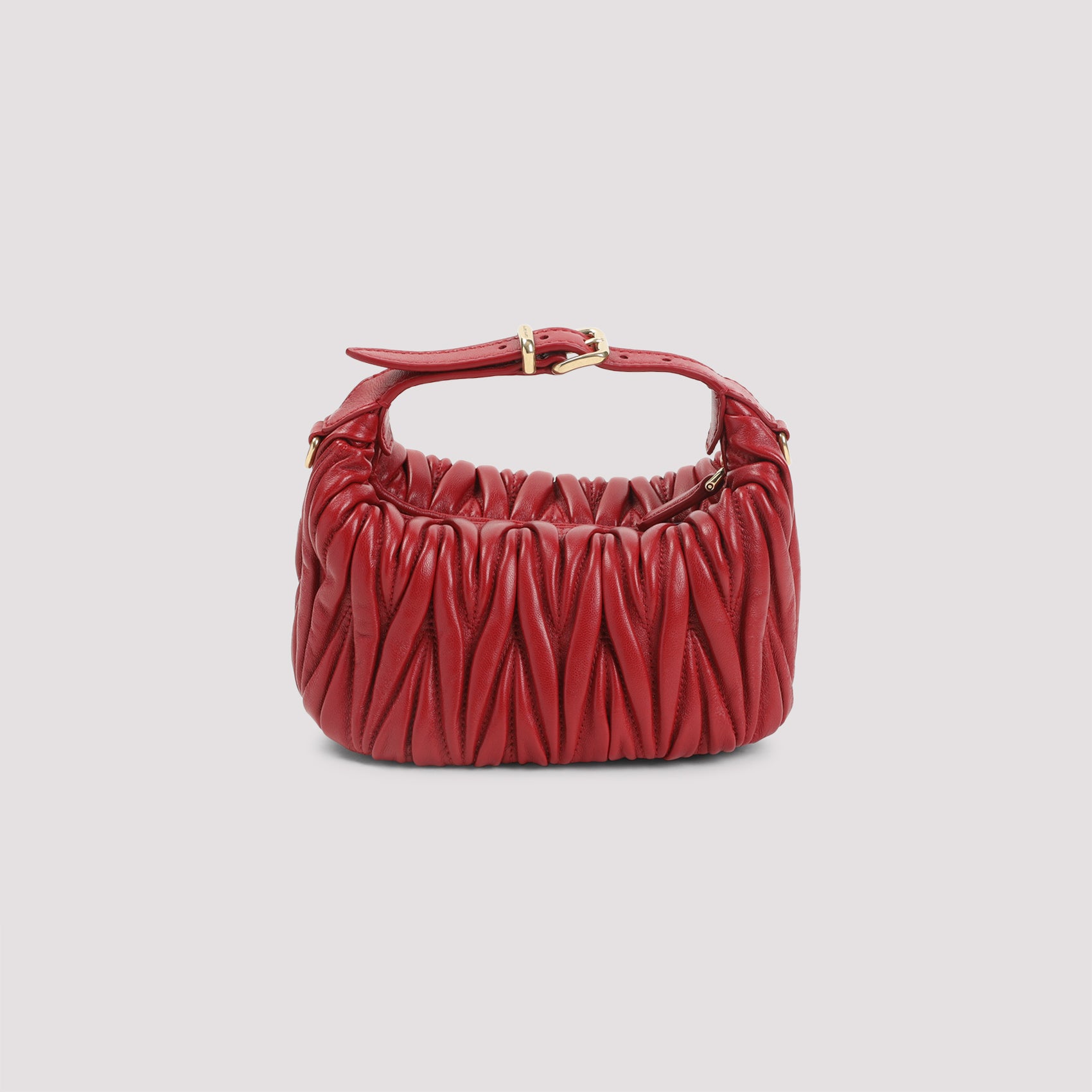 Compact Ruched Red Leather Clutch Bag