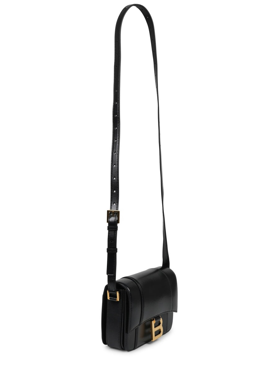Structured Hourglass-Shaped Black Calfskin Shoulder Bag