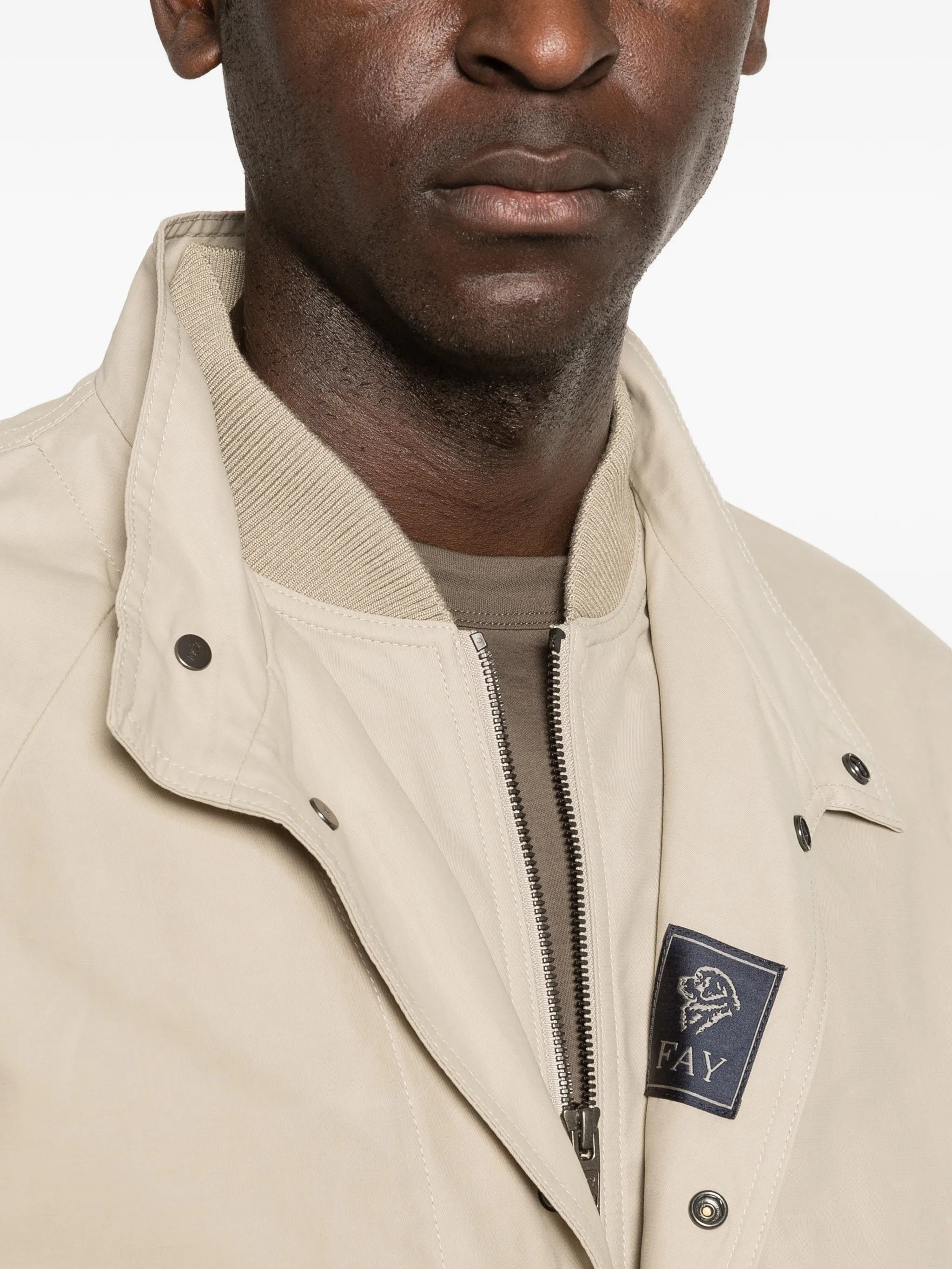 Light Beige Bomber Stand Collar Jacket