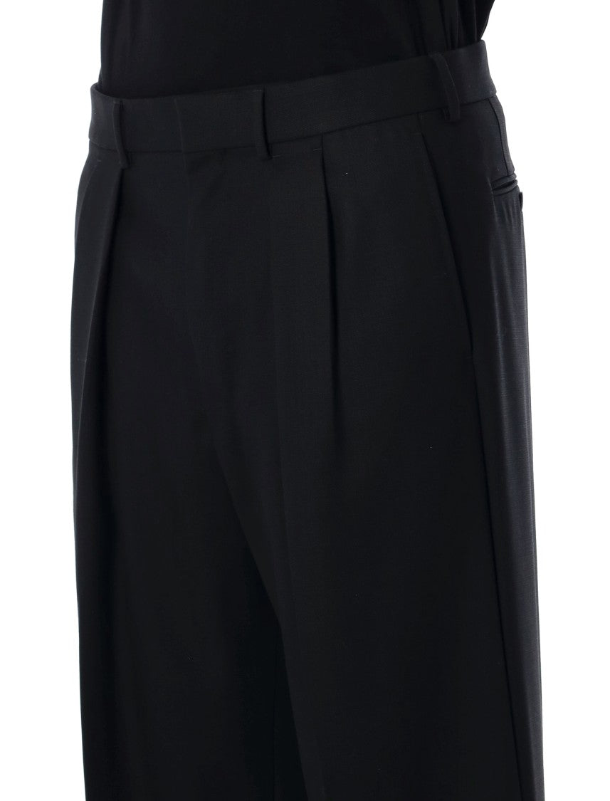 Wide Wool Double-Pleat Trousers