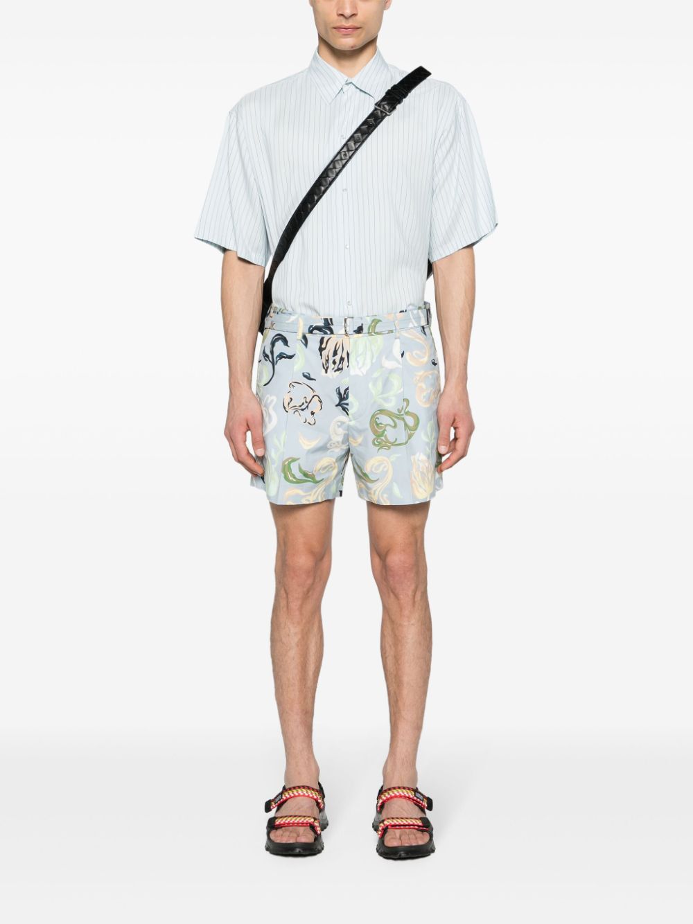 Thigh-Length Shorts with Abstract Multicolor Pattern
