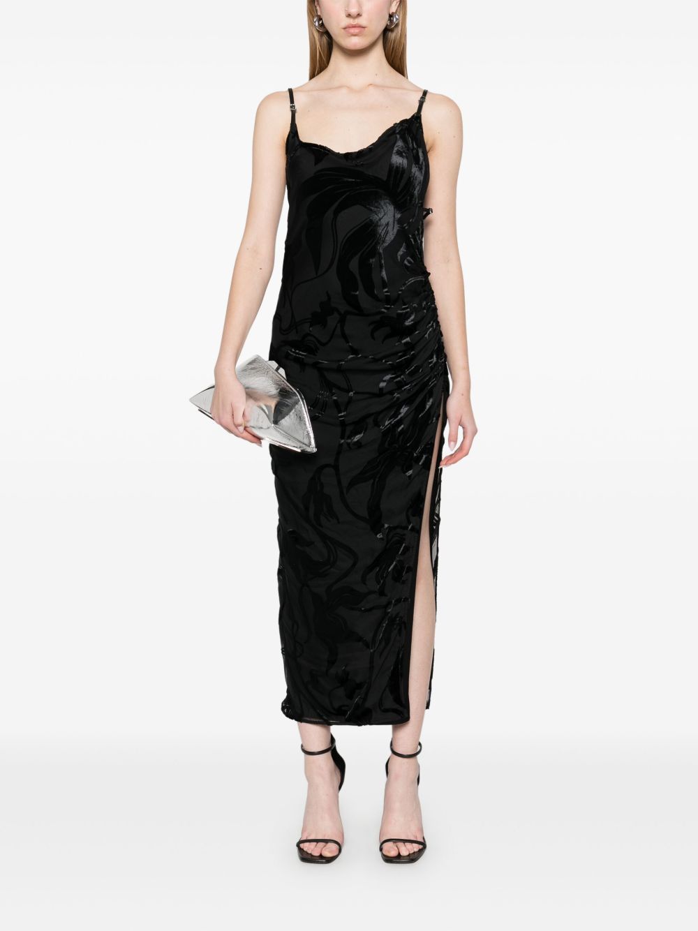 Ruched Black Midi Dress