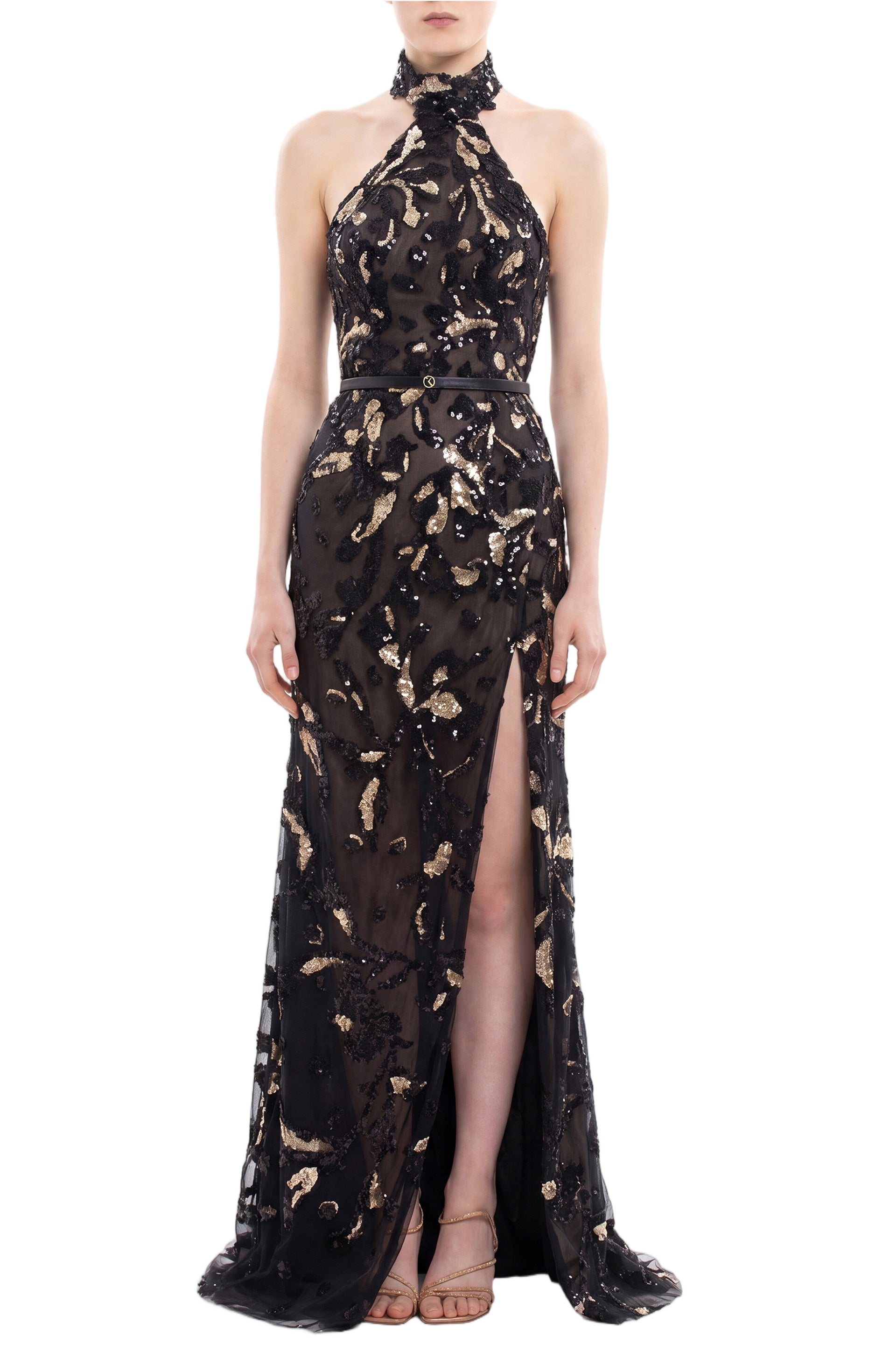 Halter Neck Embroidered Tulle Dress
