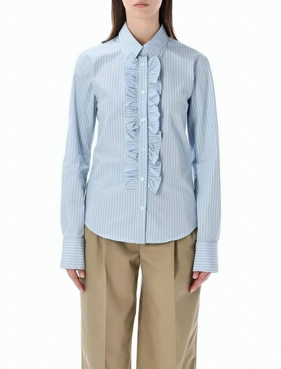 Light Blue Striped Shirt with Ruffled Placke