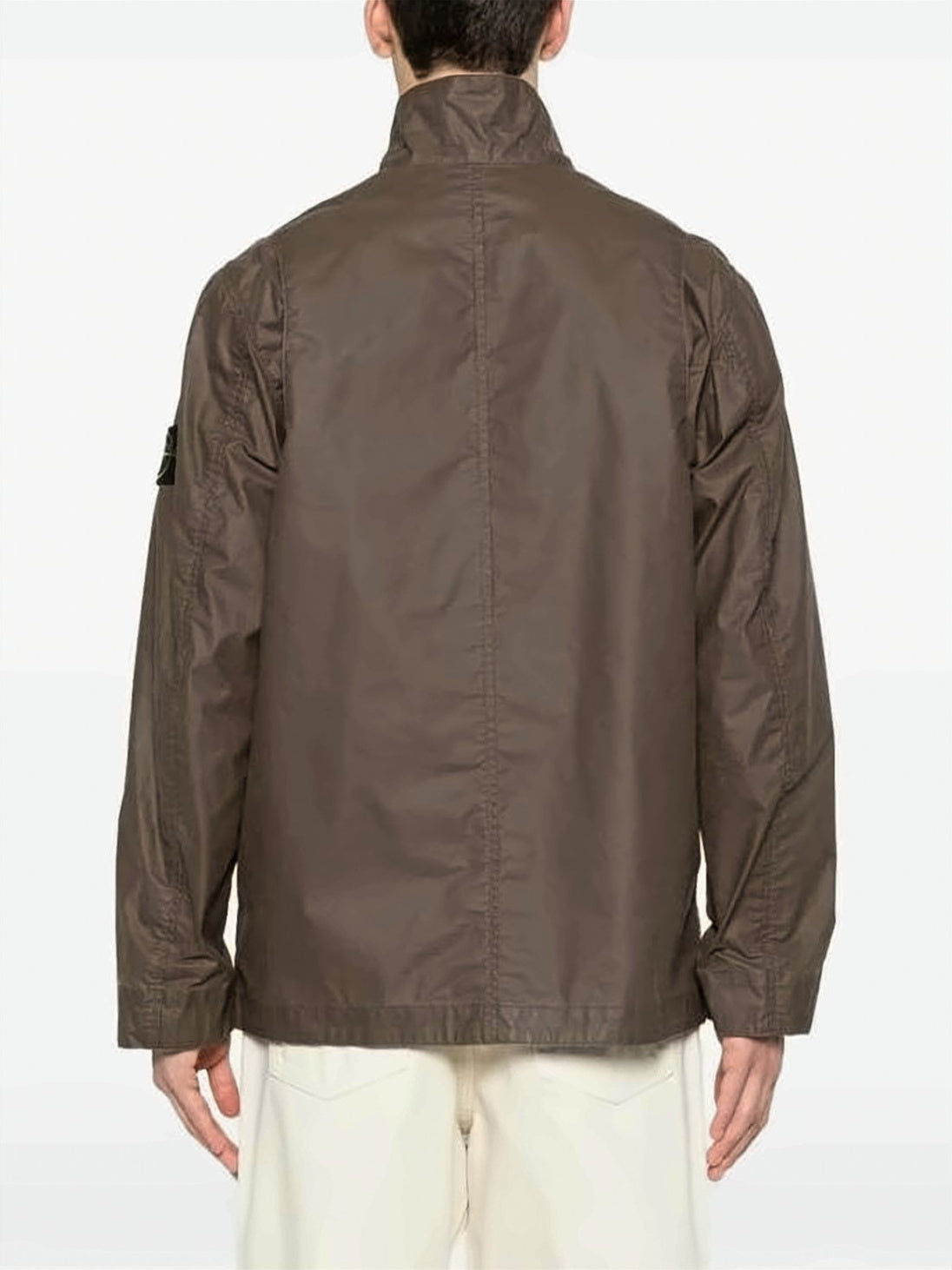 Structured Brown Utility Jacket with High Collar