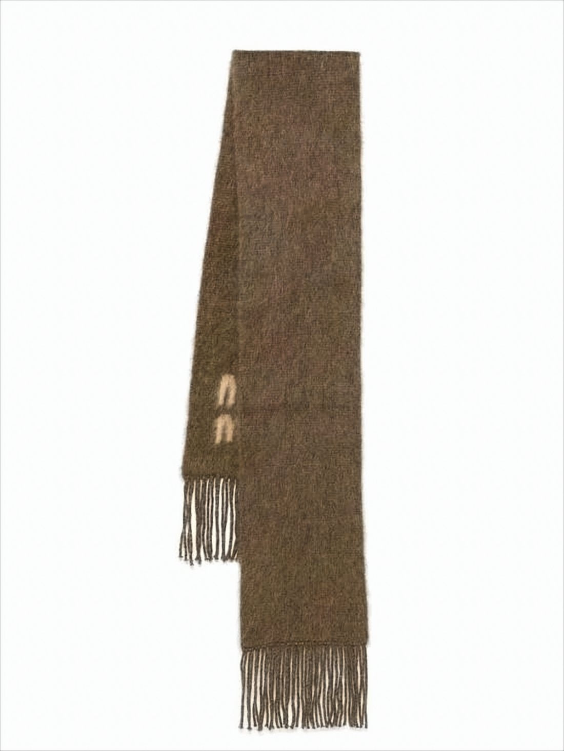 Fringed Brown Scarf with Tonal Pattern