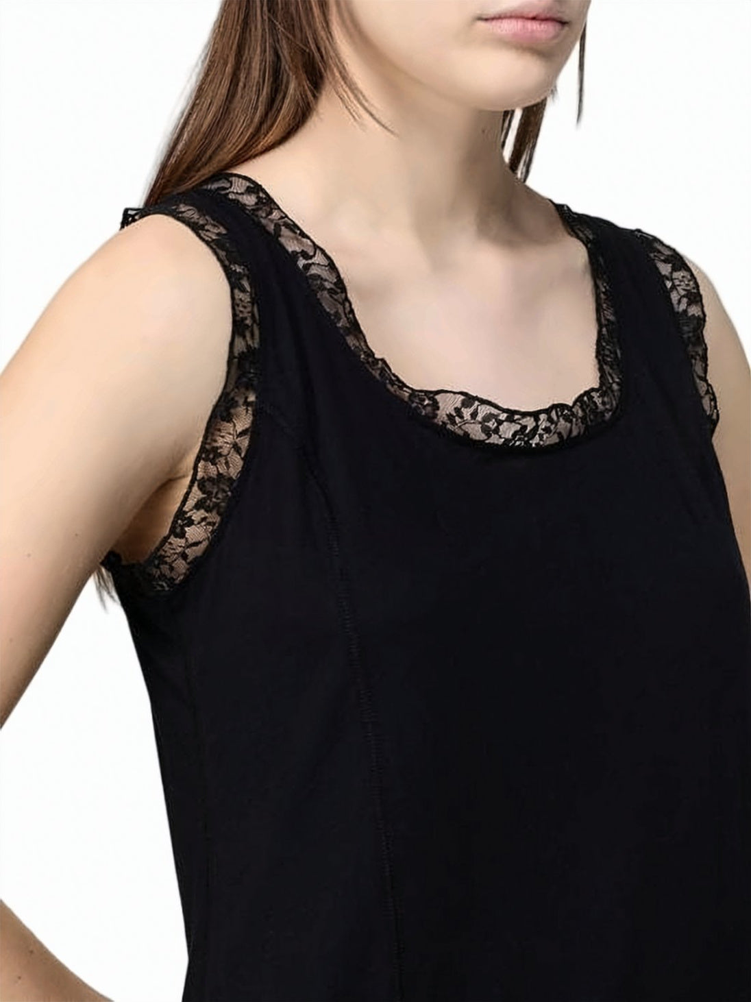 Black Midi Dress with Lace Trim