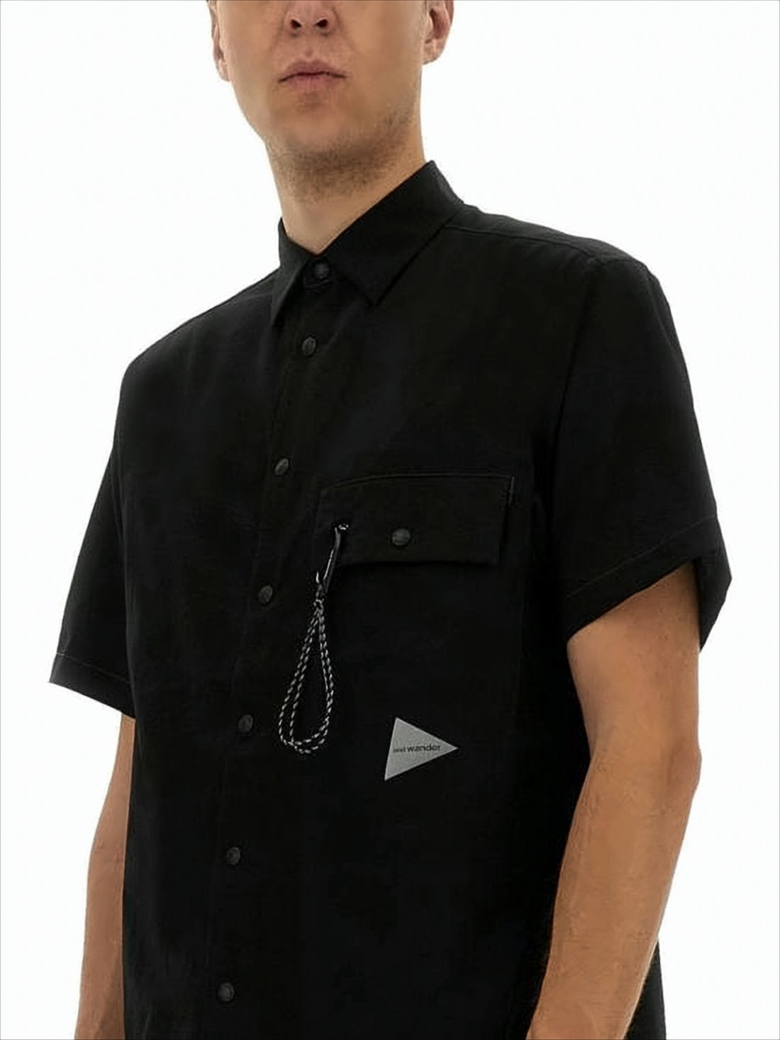 Boxy Black Short-Sleeved Shirt with Classic Collar