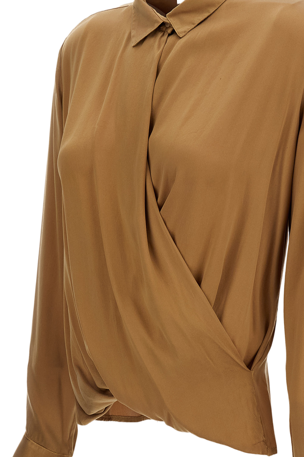 Wrap-Style Long-Sleeved Shirt with Draped Front
