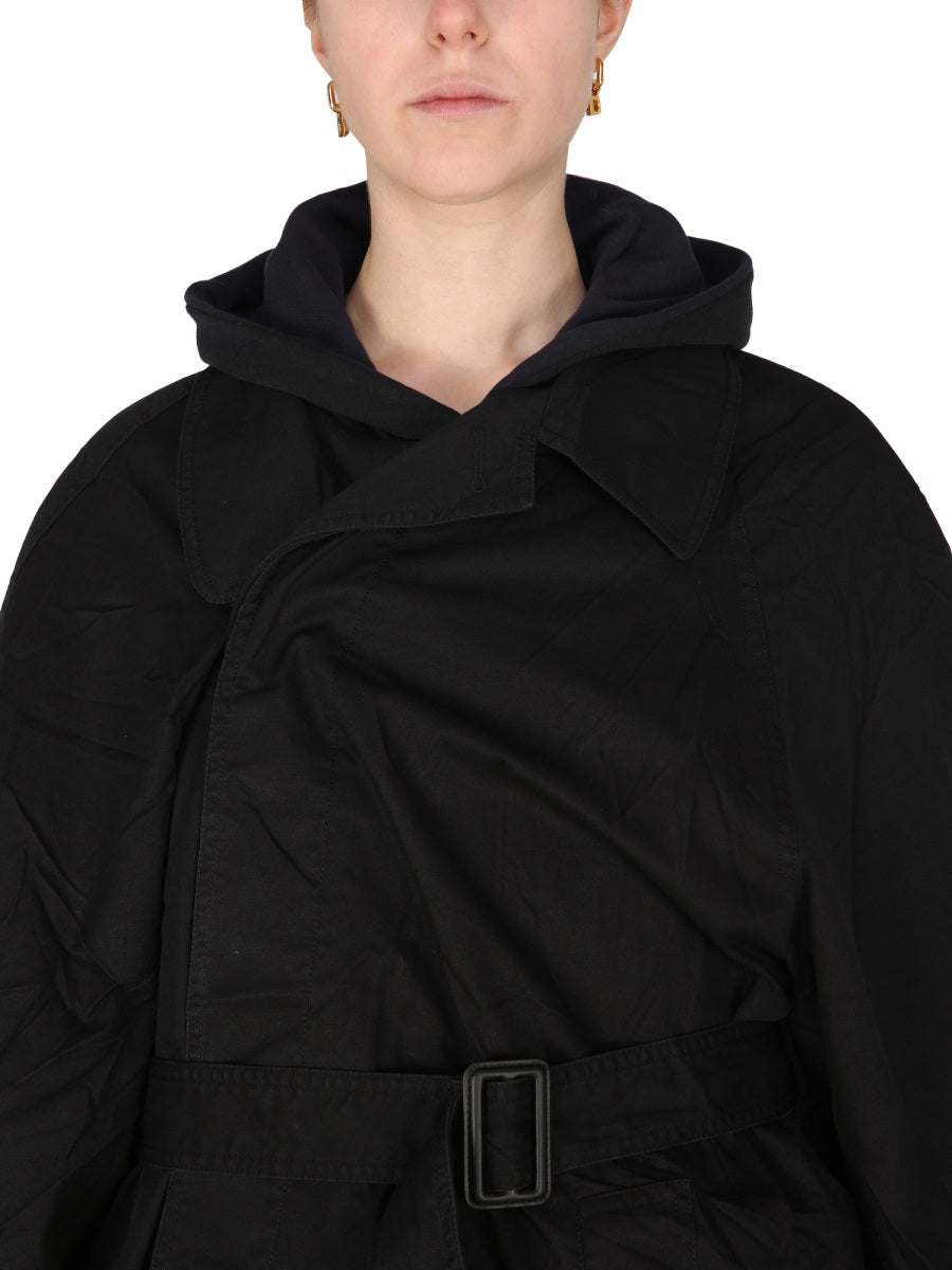 Oversized Carcoat with Pointed Collar and Concealed Closure