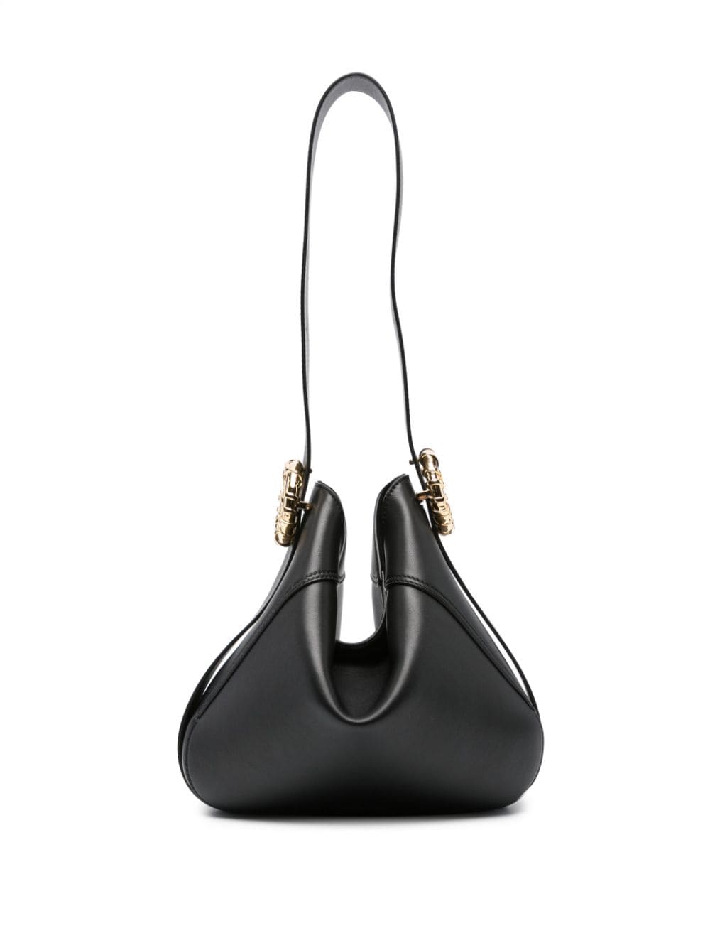 Sculptural Black Calf Leather Shoulder Bag