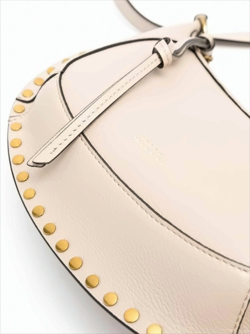Crescent-Shaped Leather Crossbody Bag with Gold-Tone Studs