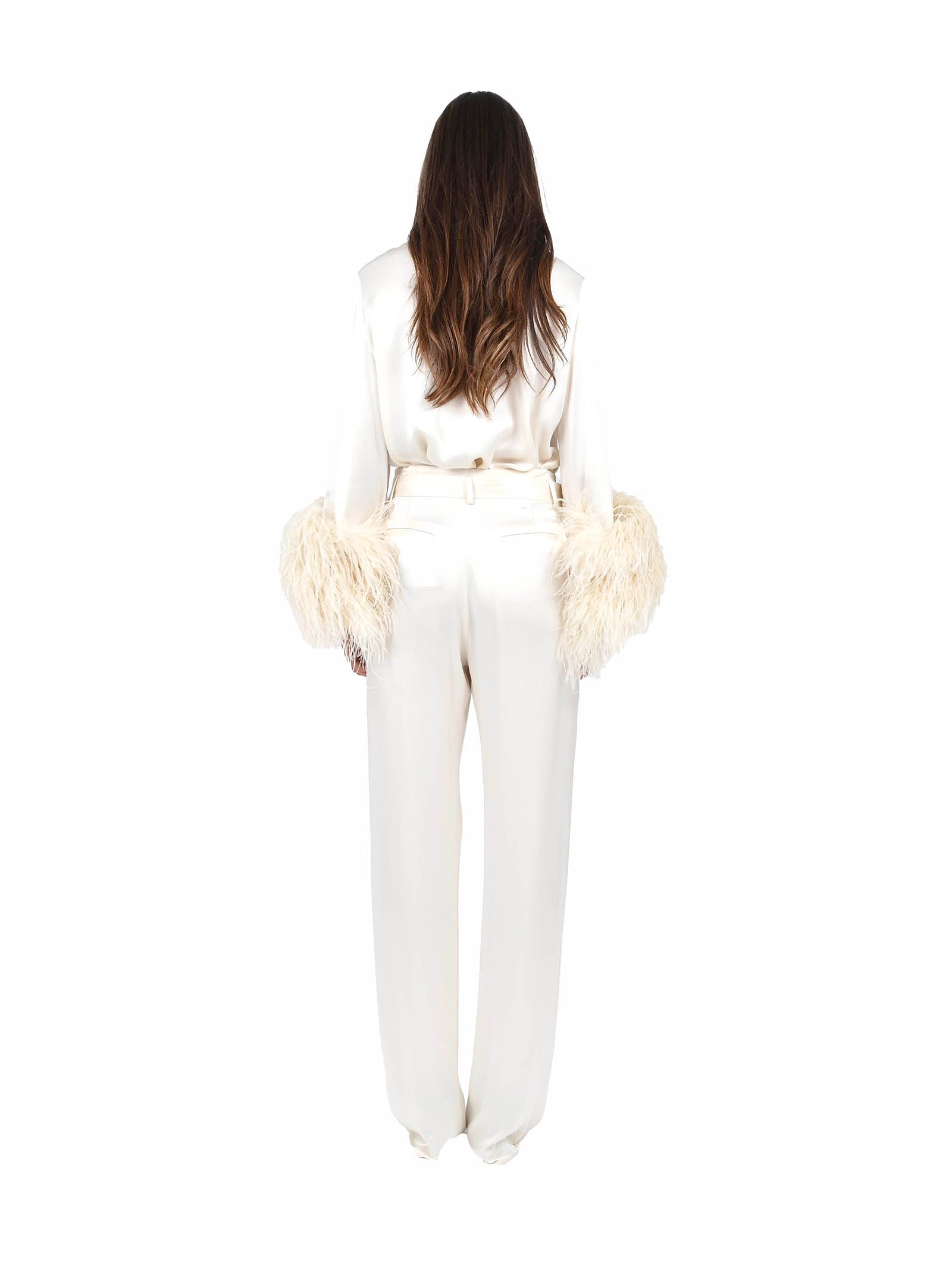 Satin Top With Ostrich Feather Cuffs