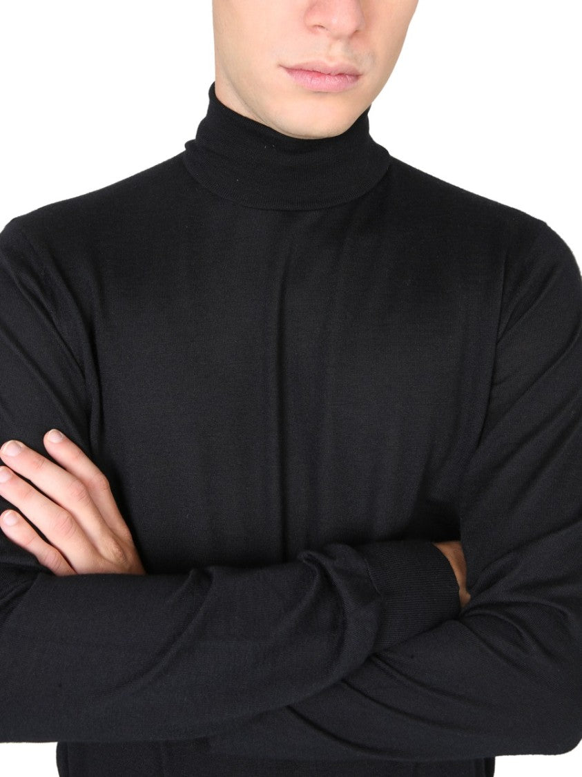 Black Turtleneck Sweater In 100% Wool