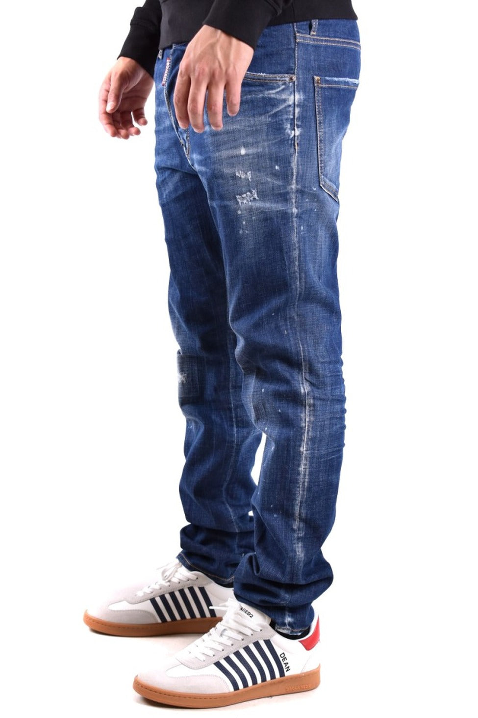 Slim-Fit Blue Denim Jeans With Distressed Finish
