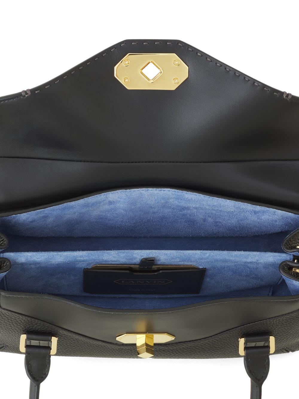 Black Leather Top Handle Seam Bag