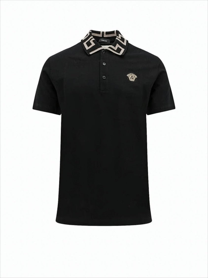 Polo Shirt with Geometric Collar Detail