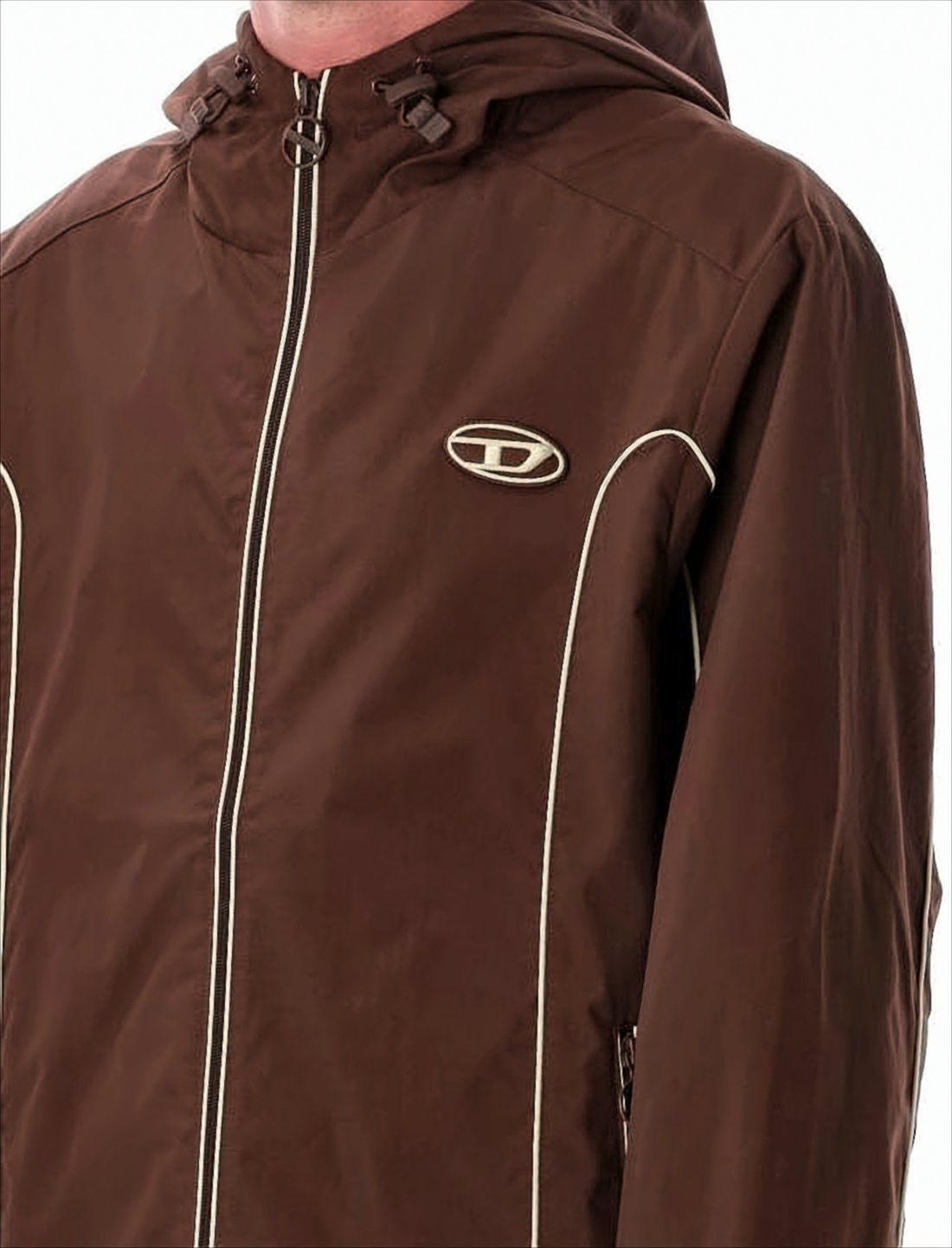 Brown Nylon Jacket with Hood